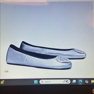 Tory Burch Silver Flats with Logo Detail - NEVER WORN
